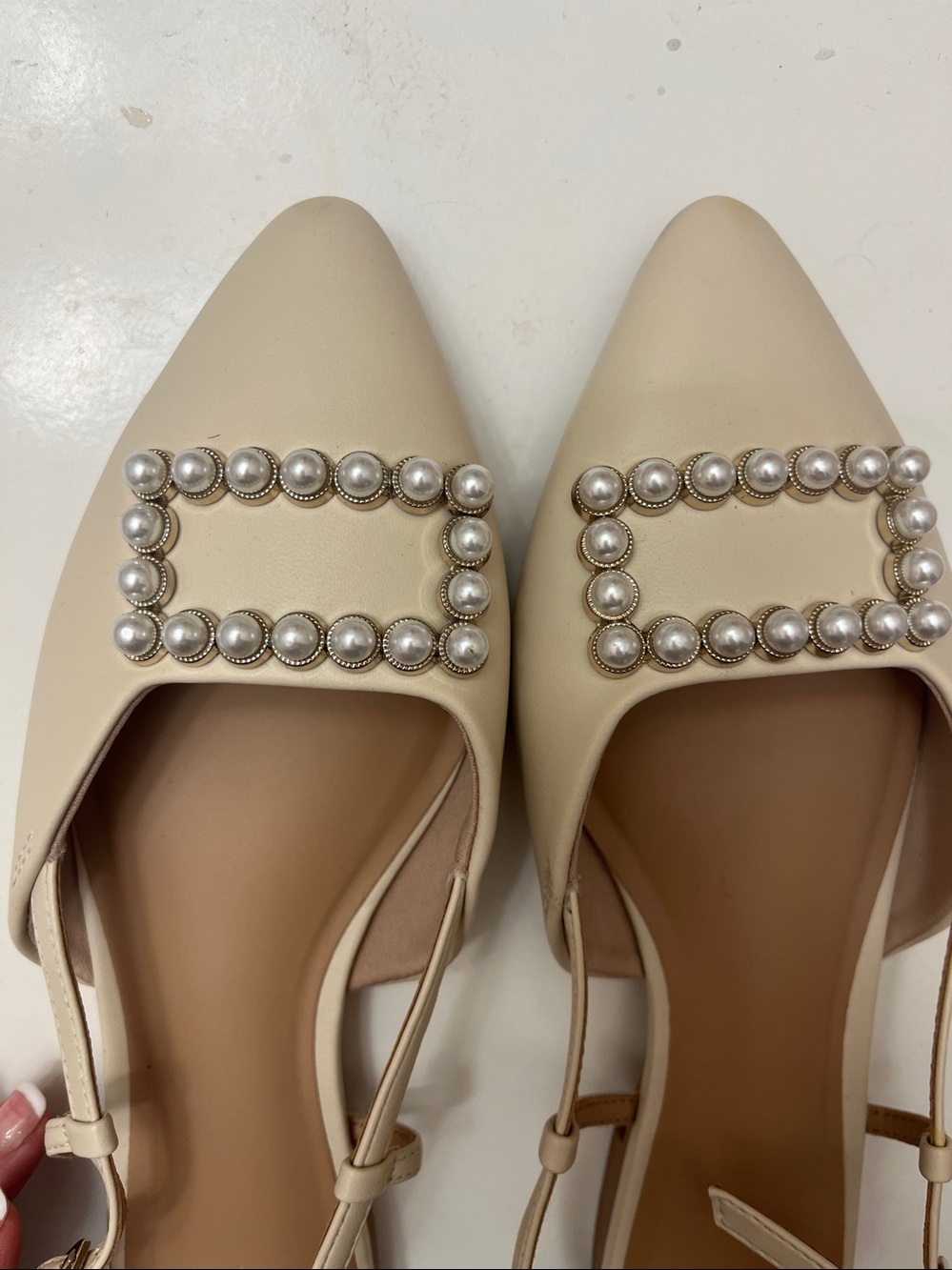 A New Day Slingback Flats Pearl Embellished Pointed Toe Shoes 6